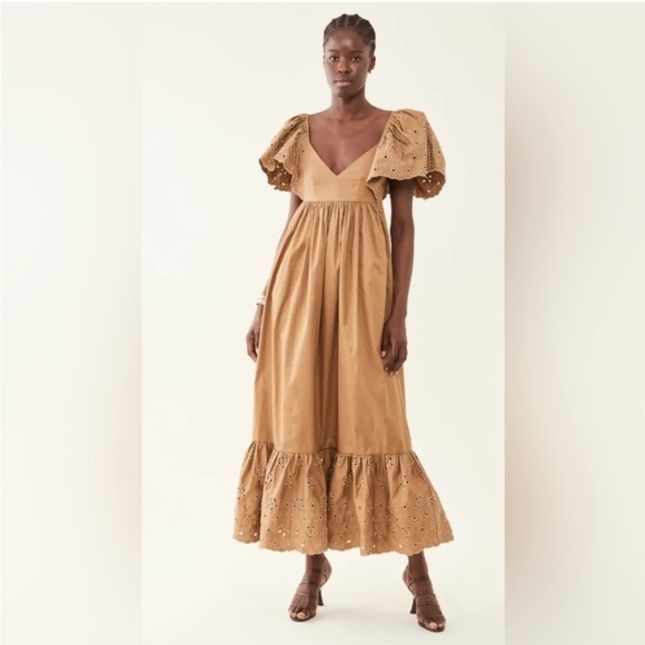 NWT En Saison Flutter Sleeves Eyelet Maxi Dress in Natural - Picture 2 of 13